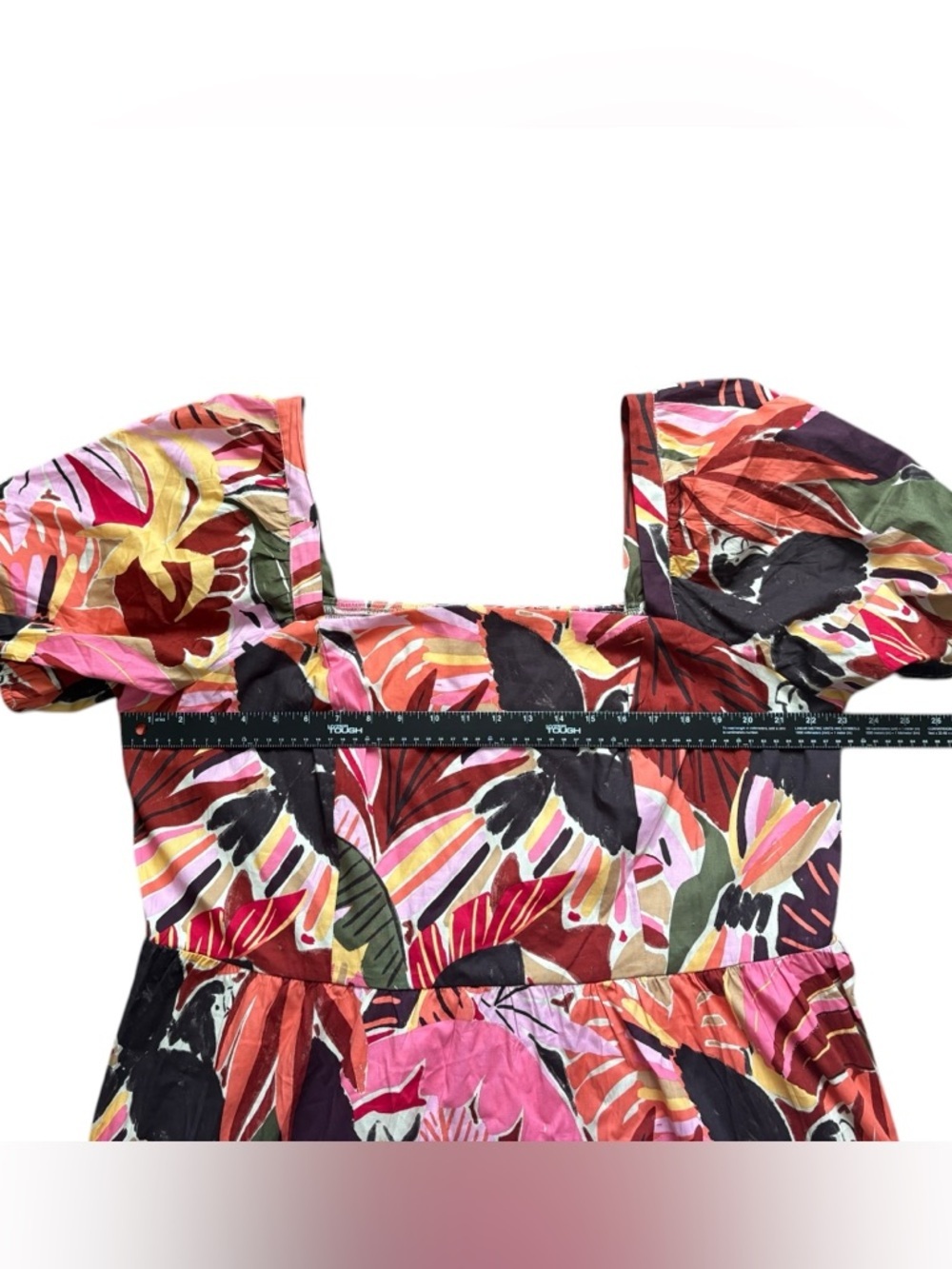 Crystal Sky multicolor
 Leaf print puff sleeve midi tiered dress size 3X - Picture 5 of 6
